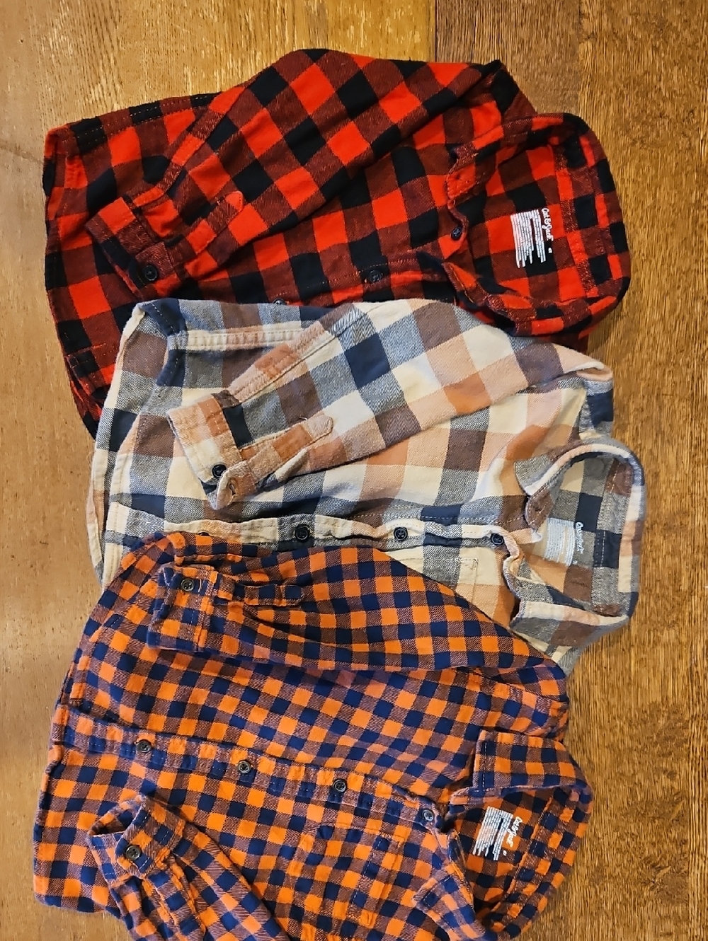 Cat & Jack Boys Plaid Button-Down Shirt Trio in Red, Black, Orange, Navy, Brown